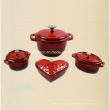 4PCS ferro fundido Cookware definido no revestimento do esmalte